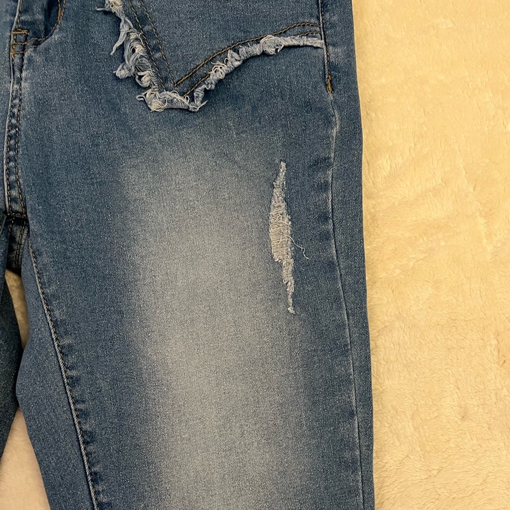 SHEIN Blue Distressed Flare Jeans Size Small, 30” Inseam Y2K Retro Boho Denim - Picture 4 of 8